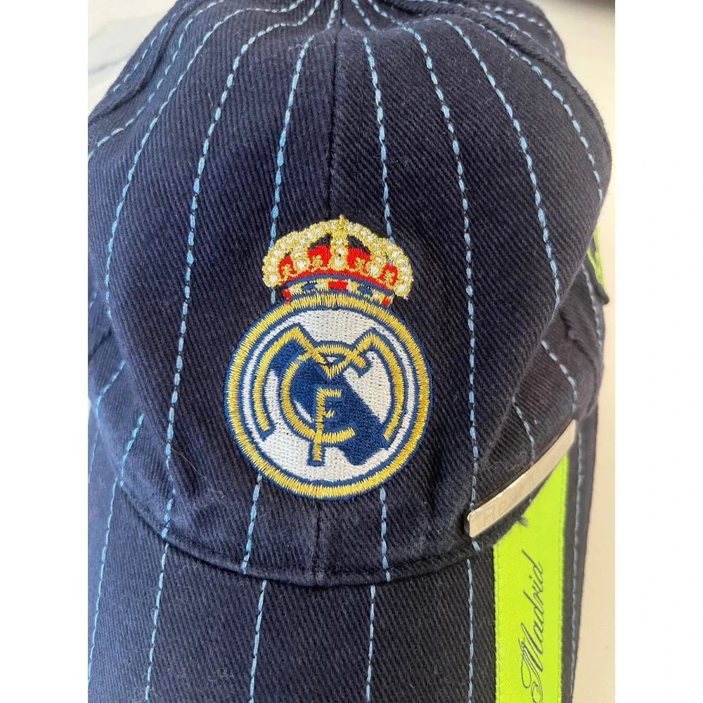 Real Madrid Official Baseball Cap Kids Navy Pinstripe Embroidered Logo 1902-2012